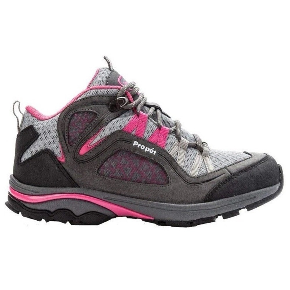 Women's Propet Peak Waterproof Hiking Boot, grey/berry mesh/nubuck, Size 6 NEW - Picture 2 of 11